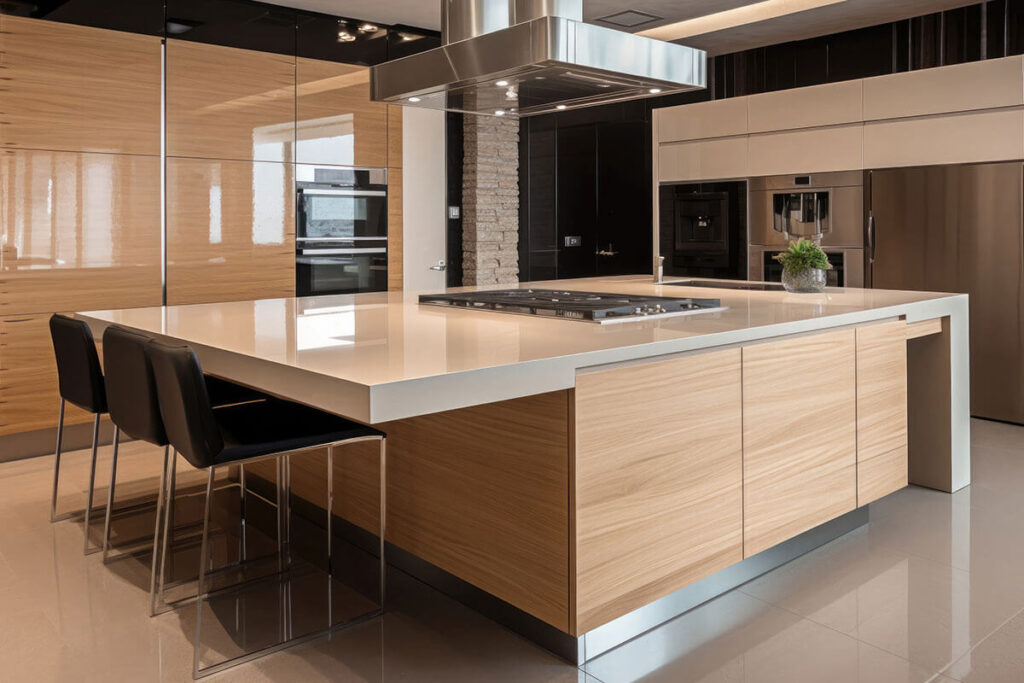 Kitchen island in modern luxurious kitchen interior
