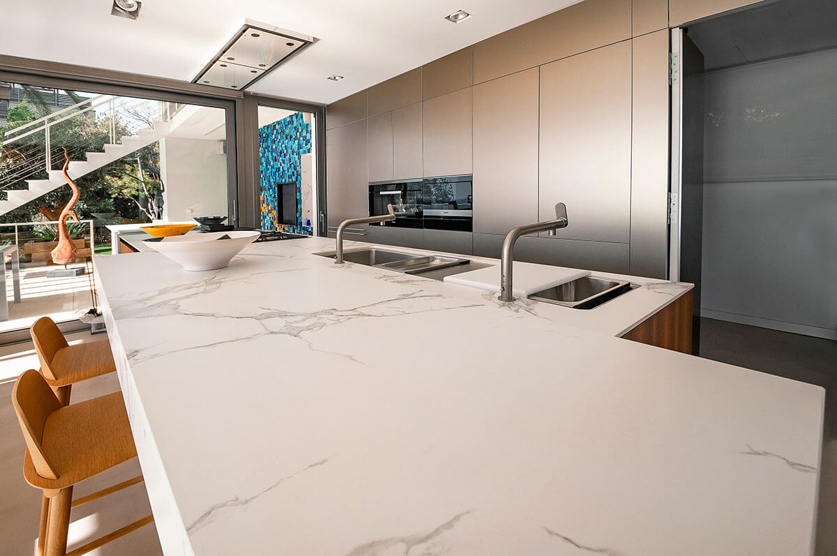 Luxury modern kitchen with marble worktop