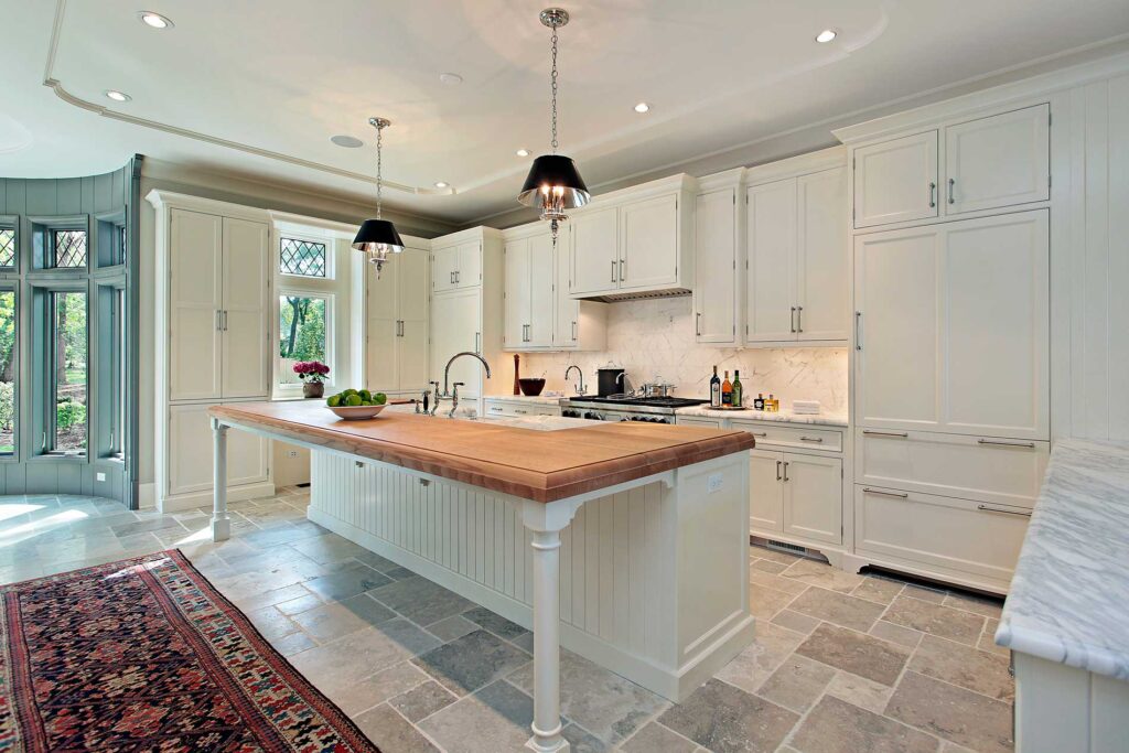 modern kitchen with white cabinets